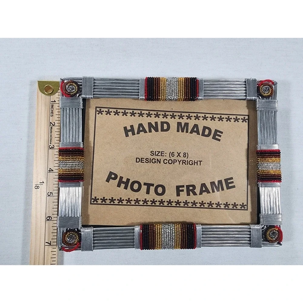 Handmade Silver Tone Wire Beaded Photo Frame 6x8 Industrial Southwestern Decor